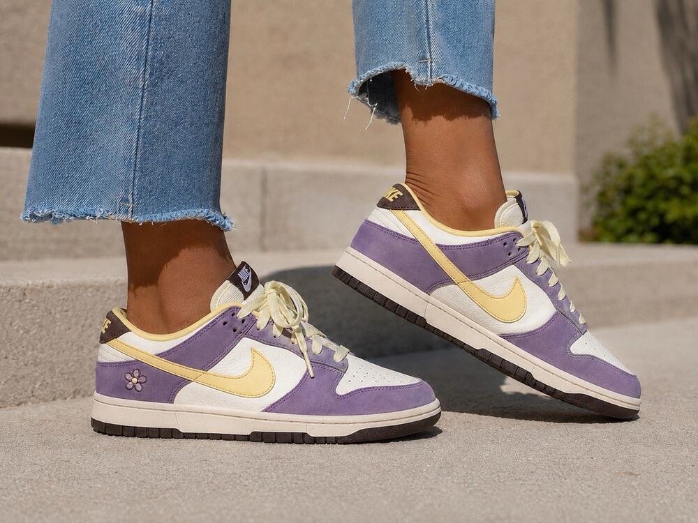 Nike Dunk Low PRM Shoes Women’s SZ 9.5 Lilac Bloom Yellow Sail FB7910-500